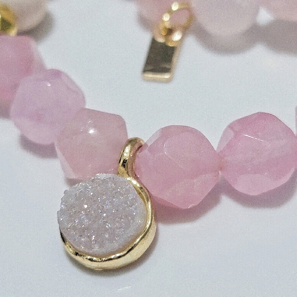 Matching Star Cut Semiprecious Rose Quartz Elastic Beaded Diffuser Bracelets - Picture 5 of 9